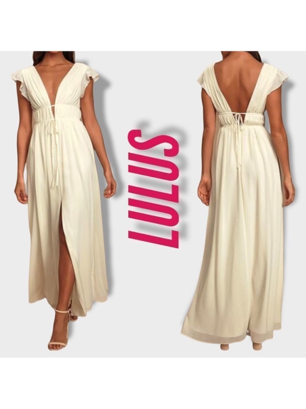 NWT LULUS I'm All Yours Cream Ruffled Maxi Dress S